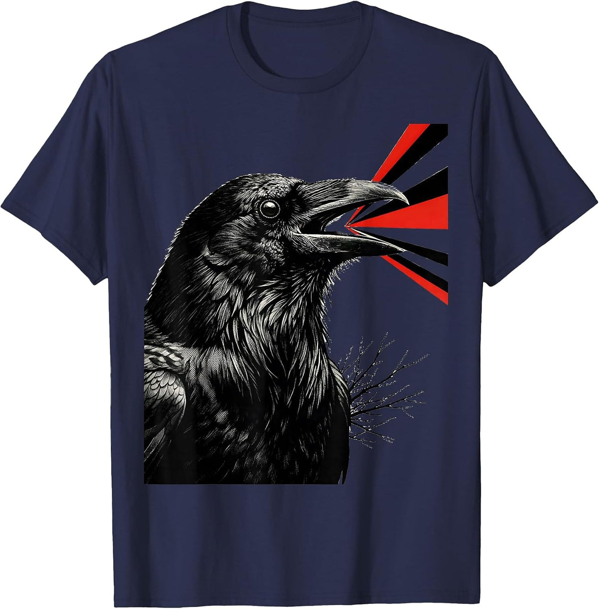 Men's Oversized Crow Head New Wave Gothic Humor Bird Lover T-Shirt - Navy Blue