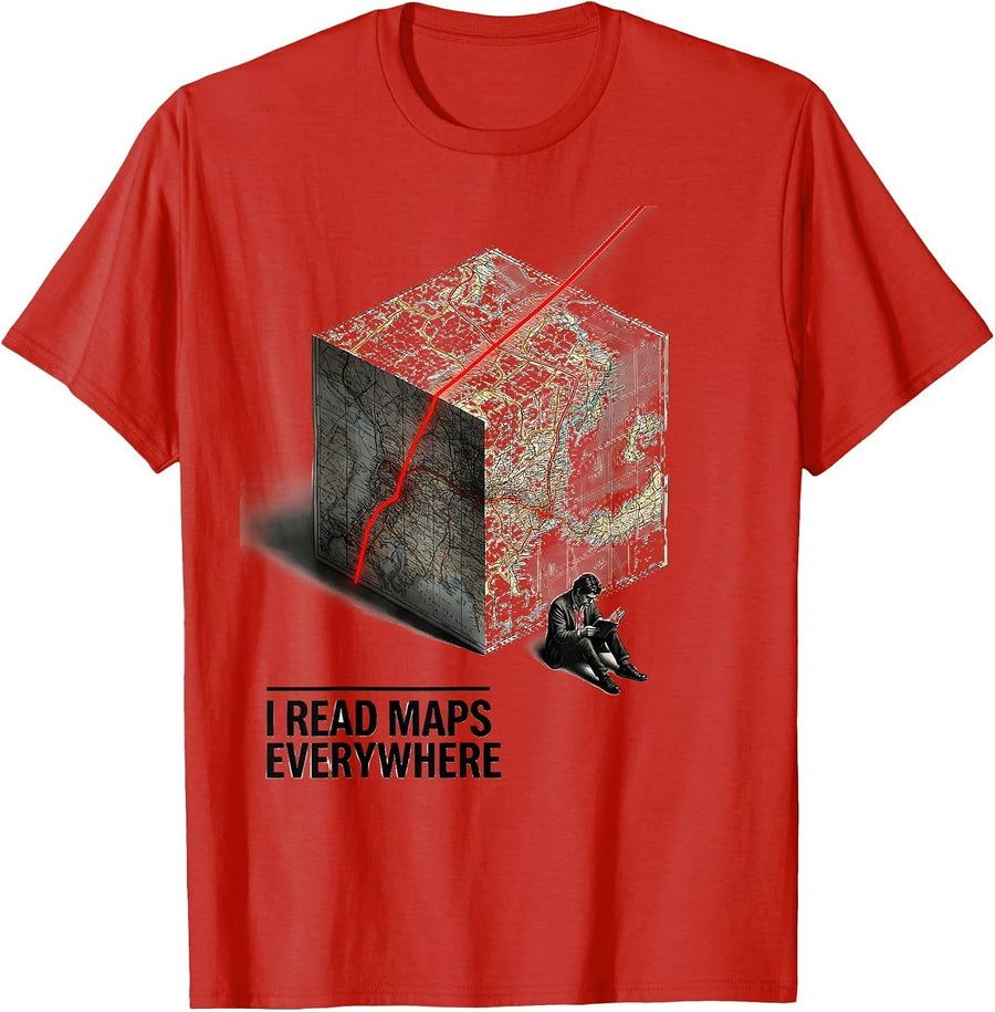 Men's I Read Maps Everywhere Funny Geography Teacher Map Lover T-Shirt - Red