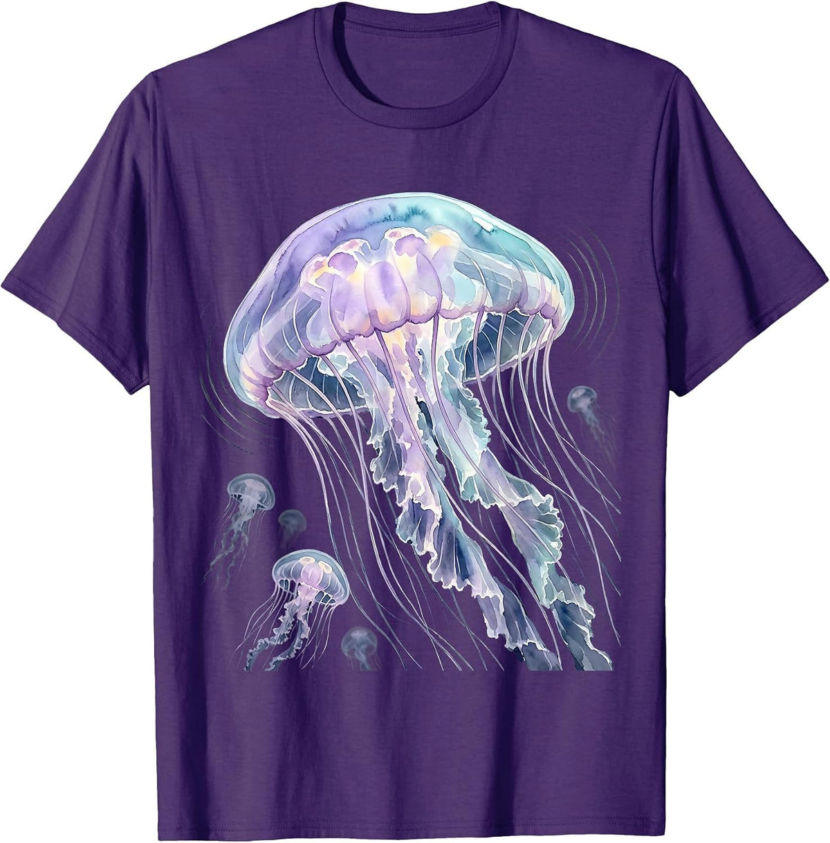 Jellyfish Deep Ocean Glow Illustration T-Shirt - Purple