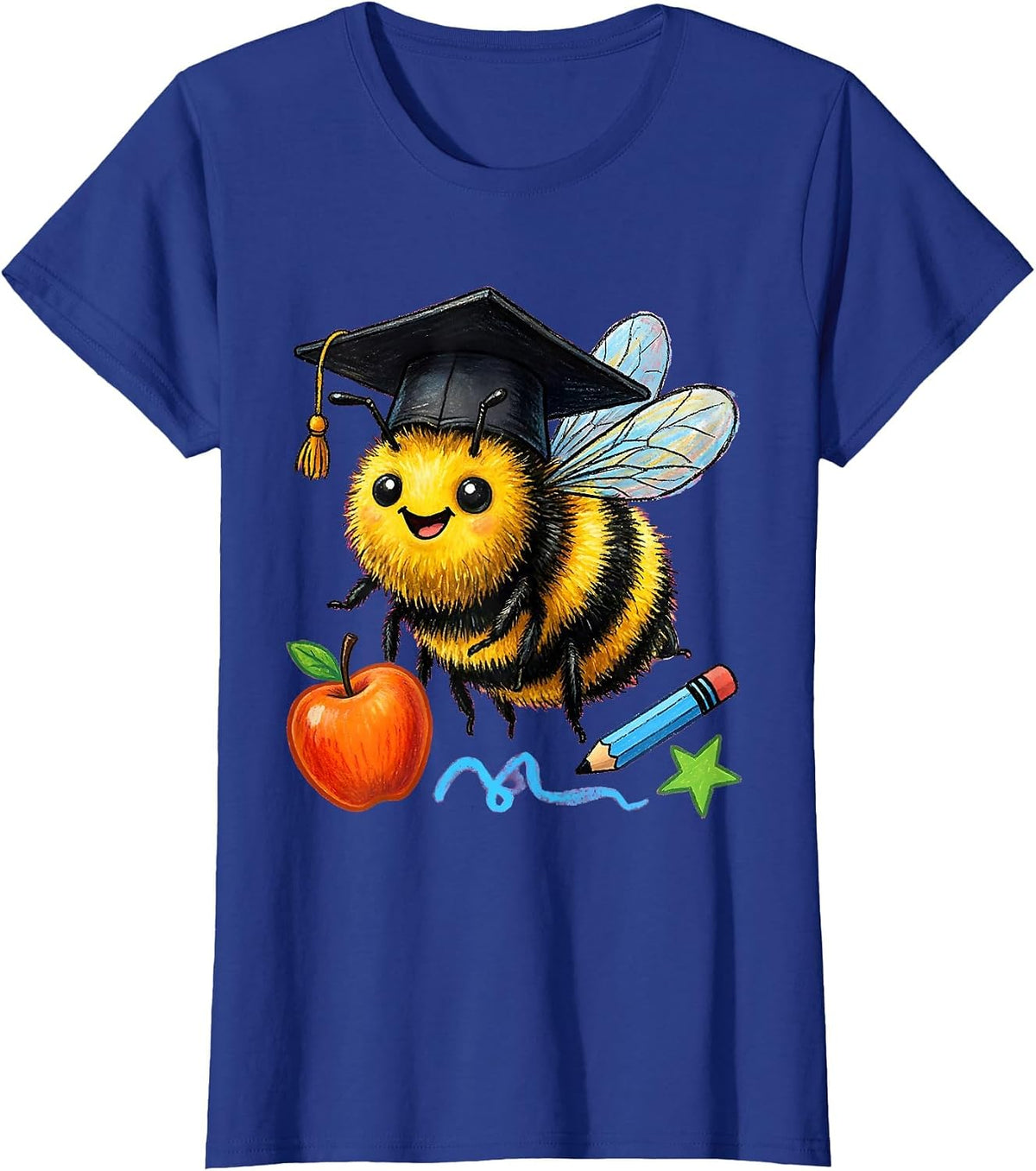 Women's Third Grade Teacher Spelling Bee Mortarboard Graphic T-Shirt - Royal Blue