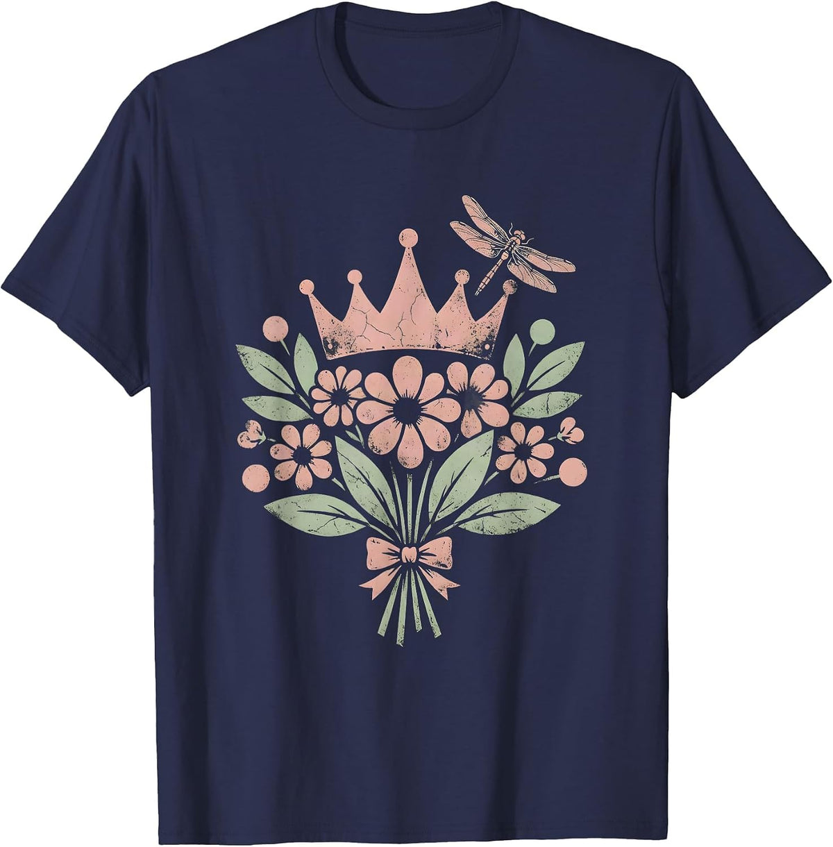 Gigi Tiara Wildflower Crown Illustration T-Shirt - Navy Blue