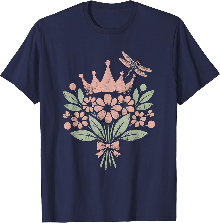 Gigi Tiara Wildflower Crown Illustration T-Shirt - Navy Blue
