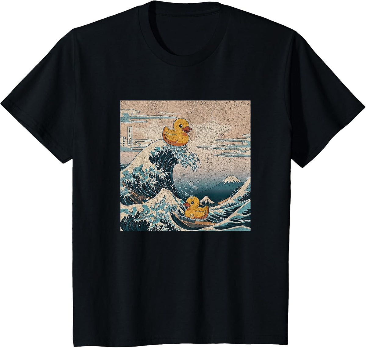 Great Wave with Rubber Ducks Funny Japanese Art Parod T-Shirt - Black
