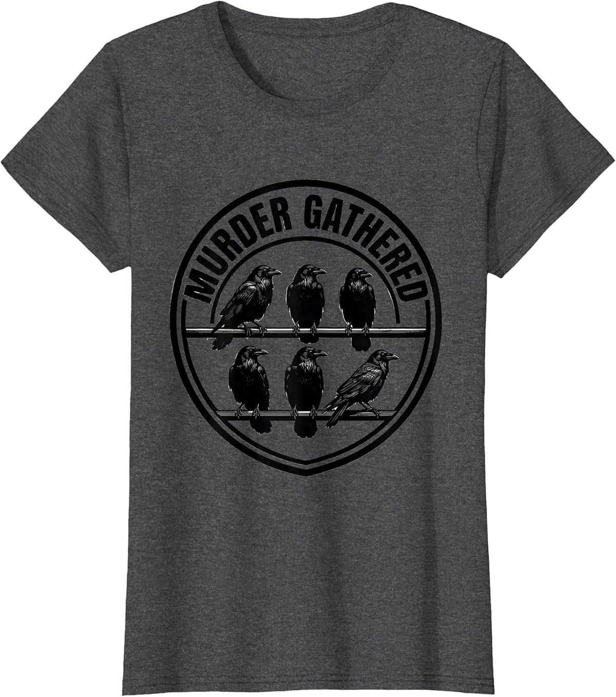 Women's Murder Gathered Silly Crow Lover Bird Pun Humor T-Shirt - Dark Heather Grey