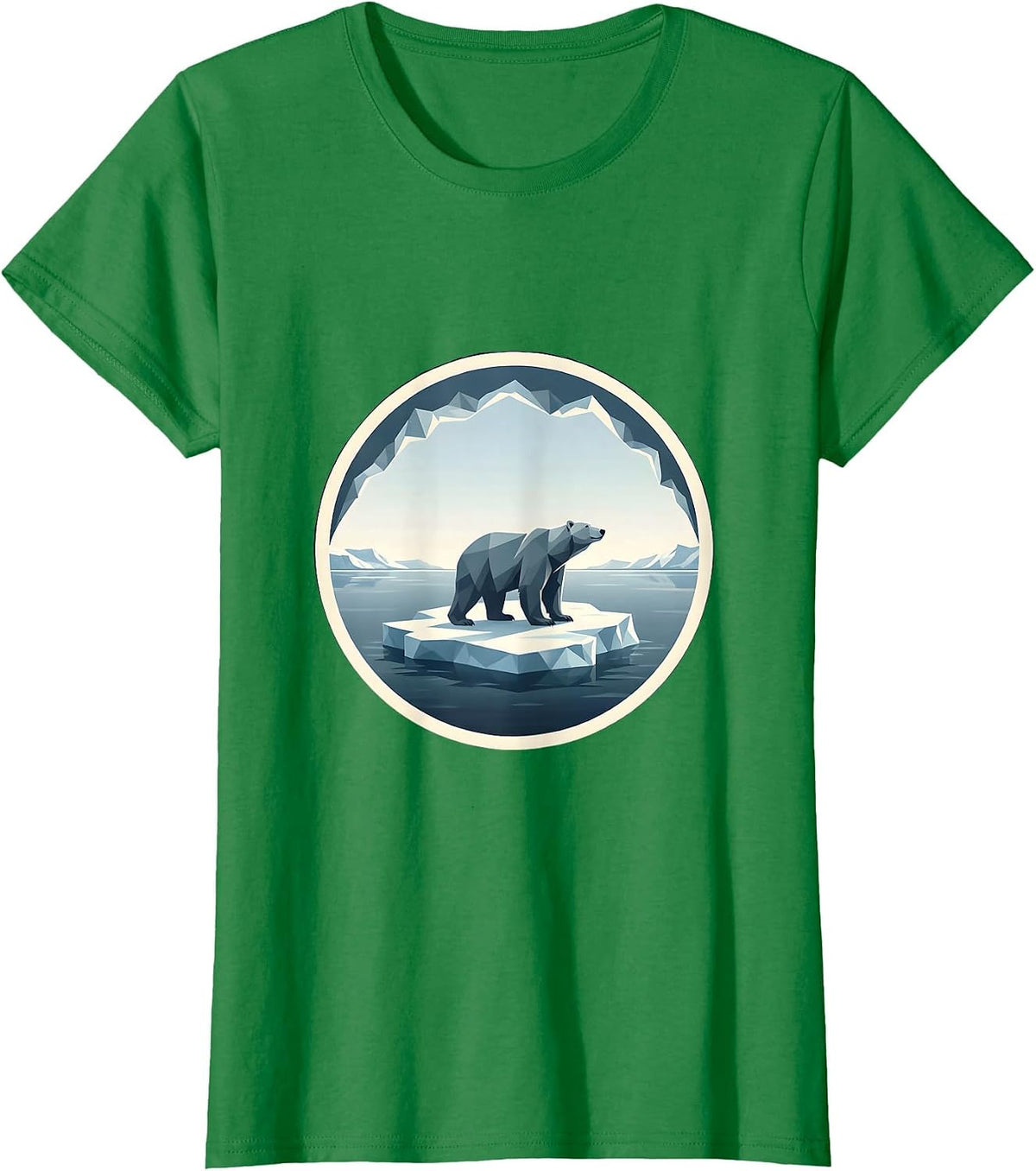 Polar Bear Drifting on Ice Floe Illustration T-Shirt - Kelly Green