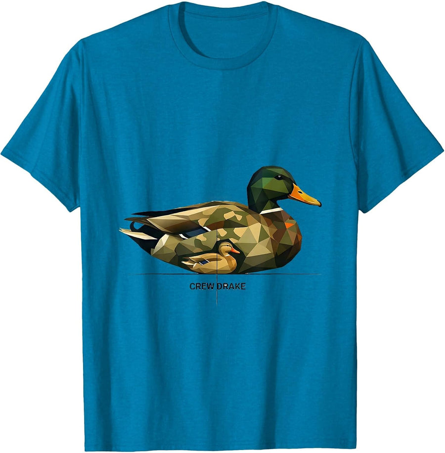 Crew Drake Geometric Mallard Duck Hunting Camo Youth Humor T-Shirt - Sapphire Blue