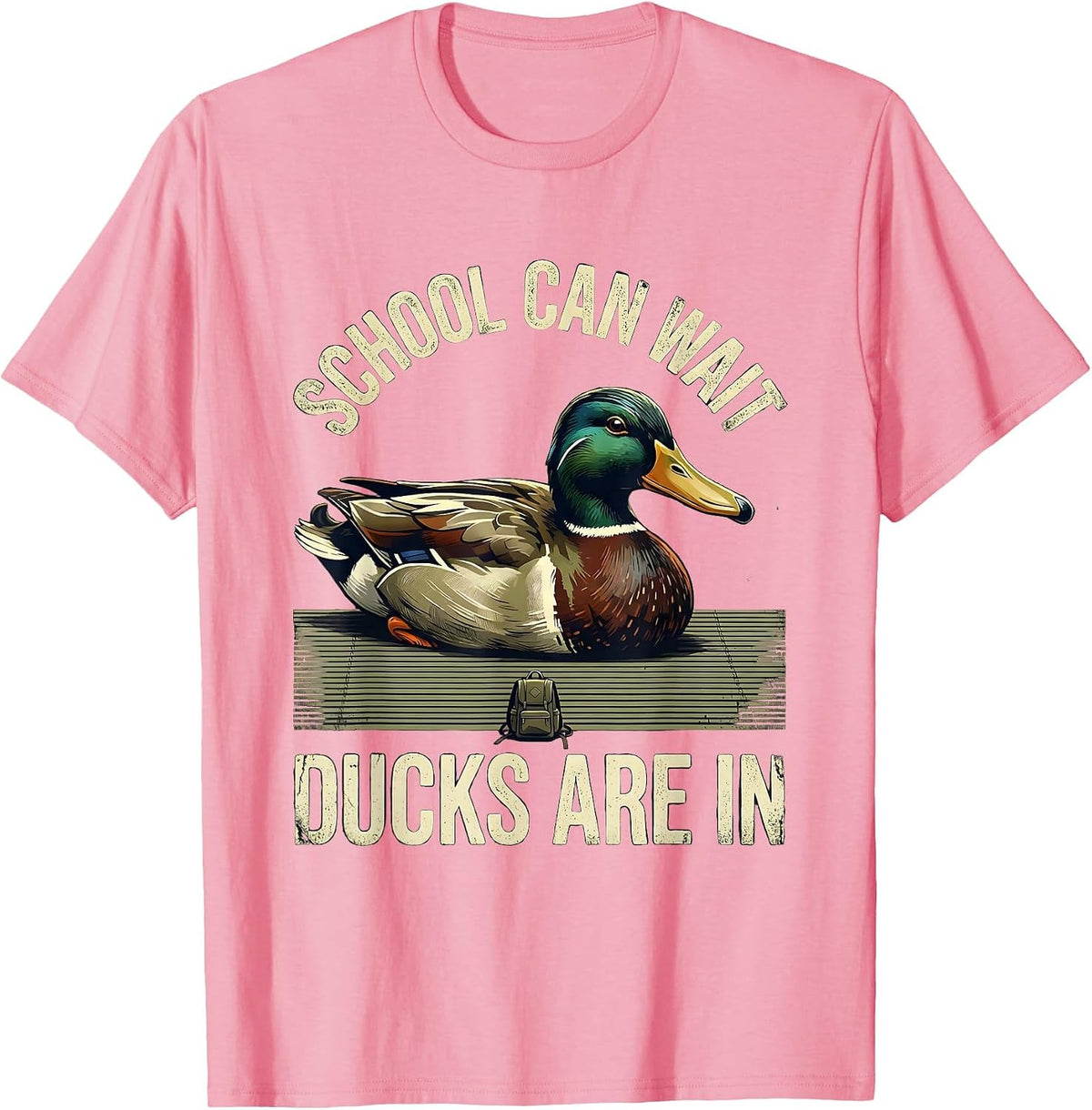 Men's School Can Wait, Ducks Are In Distressed Duck Hunter Outdoor T-Shirt - Pink
