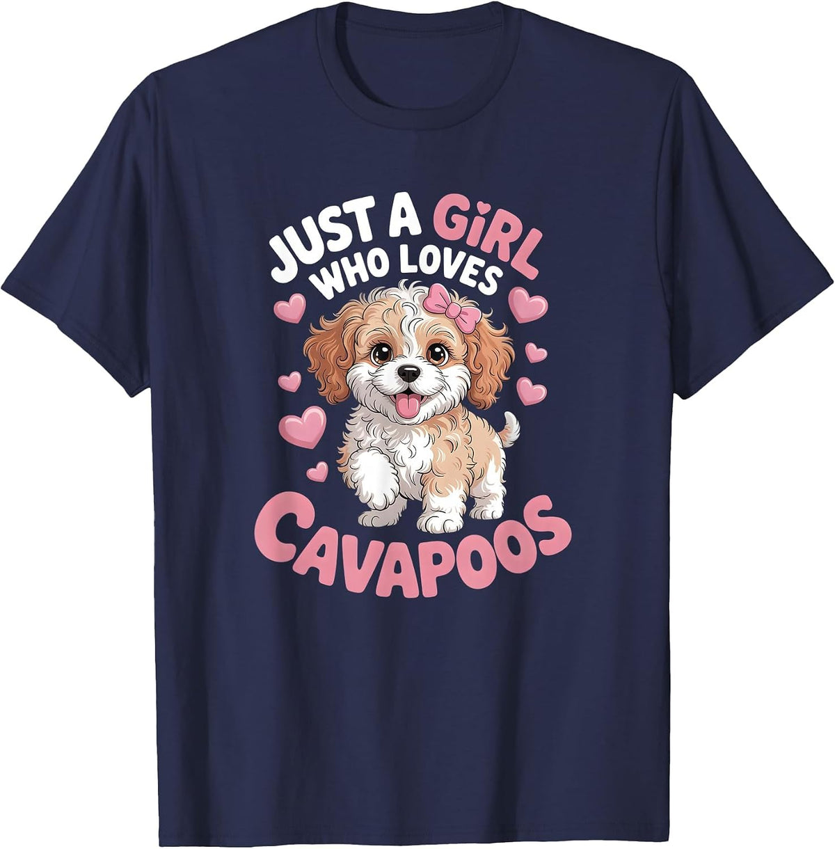 Girls Cavapoo T-Shirt - Navy Blue
