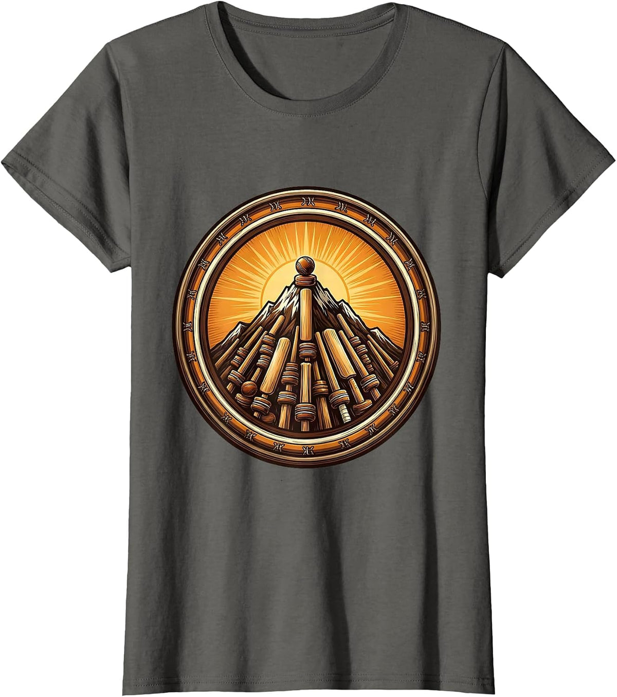 Women's Cricket Stumps Mountain Peak Inspirational Design T-Shirt - Asphalt Grey