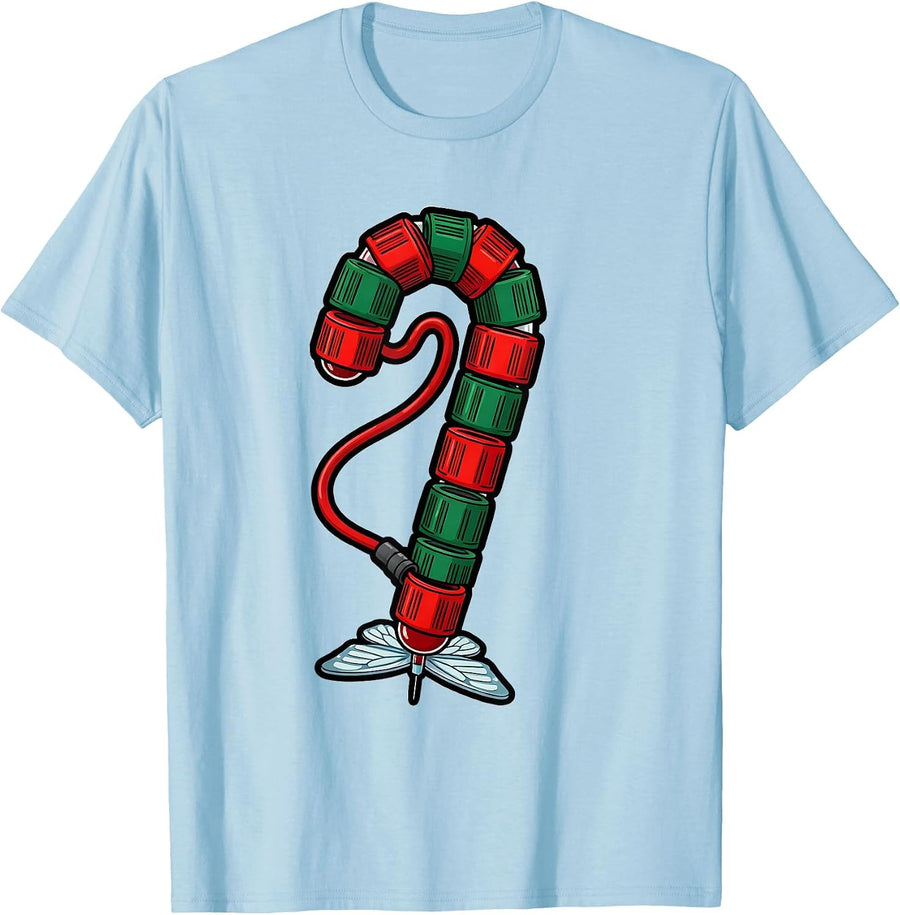 Men's Oversized Candy Cane Blood Tube Phlebotomist Christmas Humor T-Shirt - Baby Blue