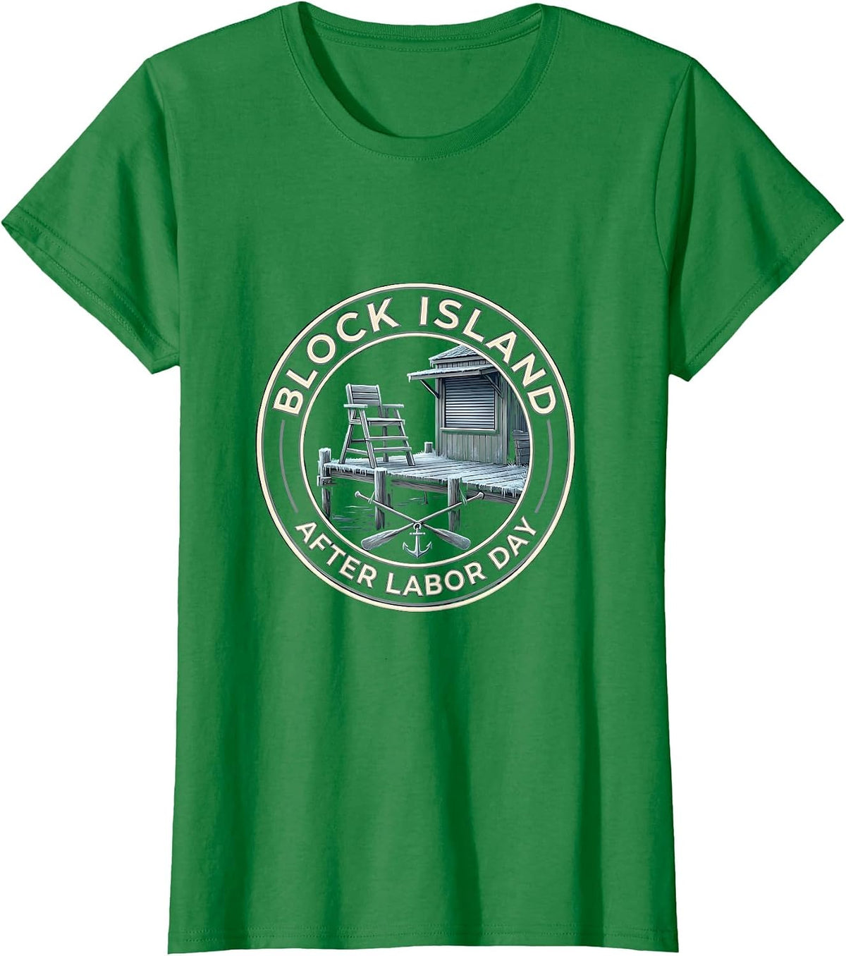 Block Island After Labor Day Vintage Coastal Town Pride T-Shirt - Kelly Green