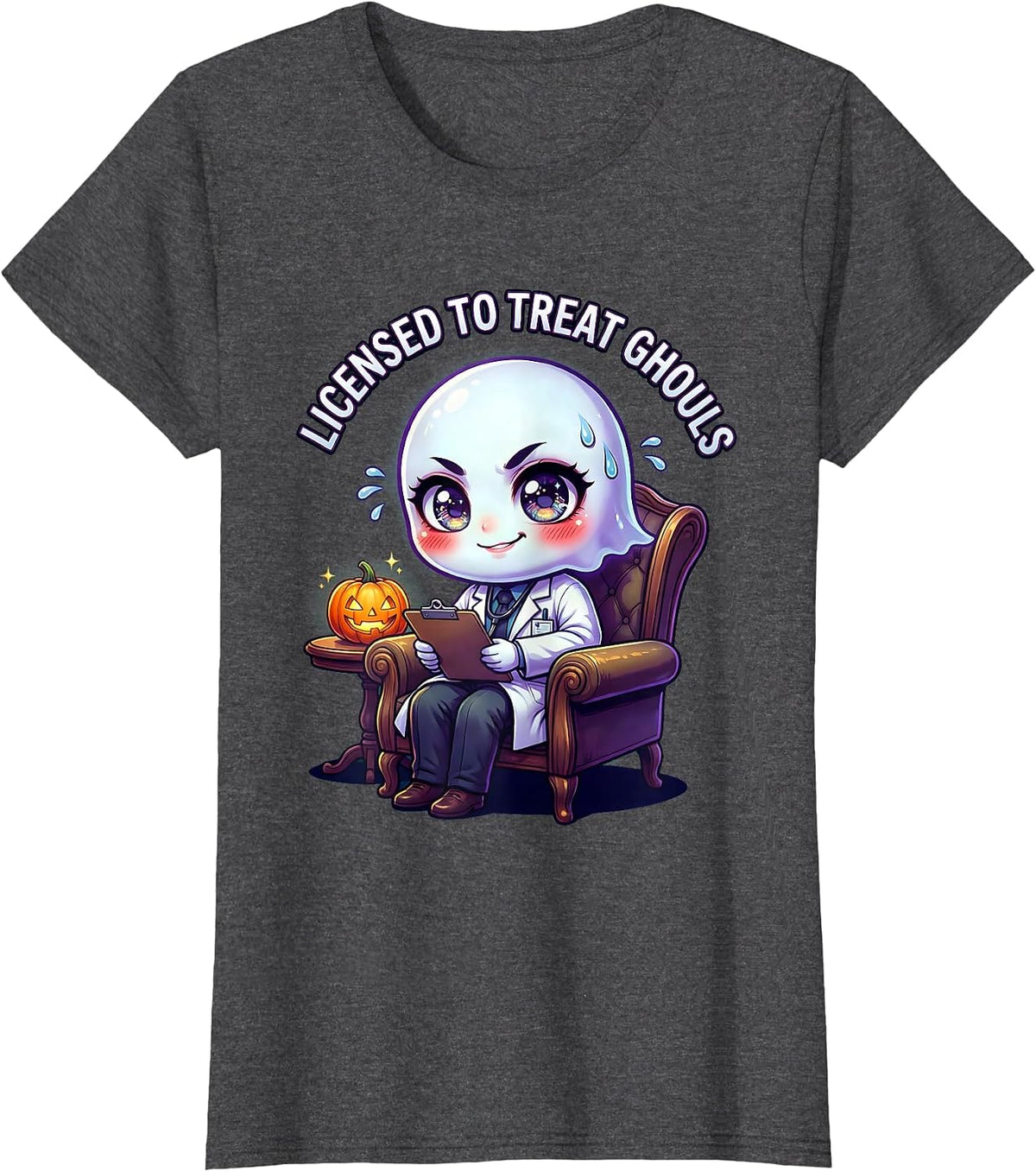 Women's Boo Crew Therapist Halloween Design T-Shirt - Dark Heather Grey