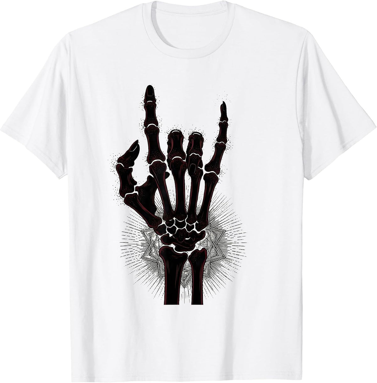 Men's Skeleton Hand Rock and Roll Radiology Sign T-Shirt - White