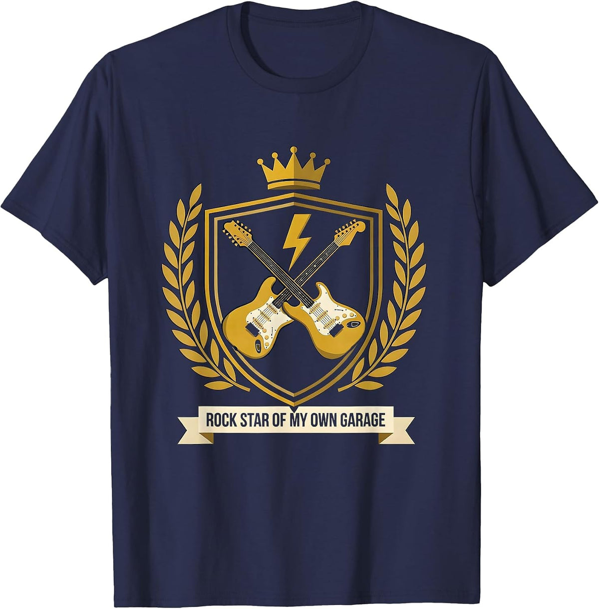 Men's Rock Star Of My Own Garage Funny Rock Fan Heavy Metal Emblem T-Shirt - Navy Blue