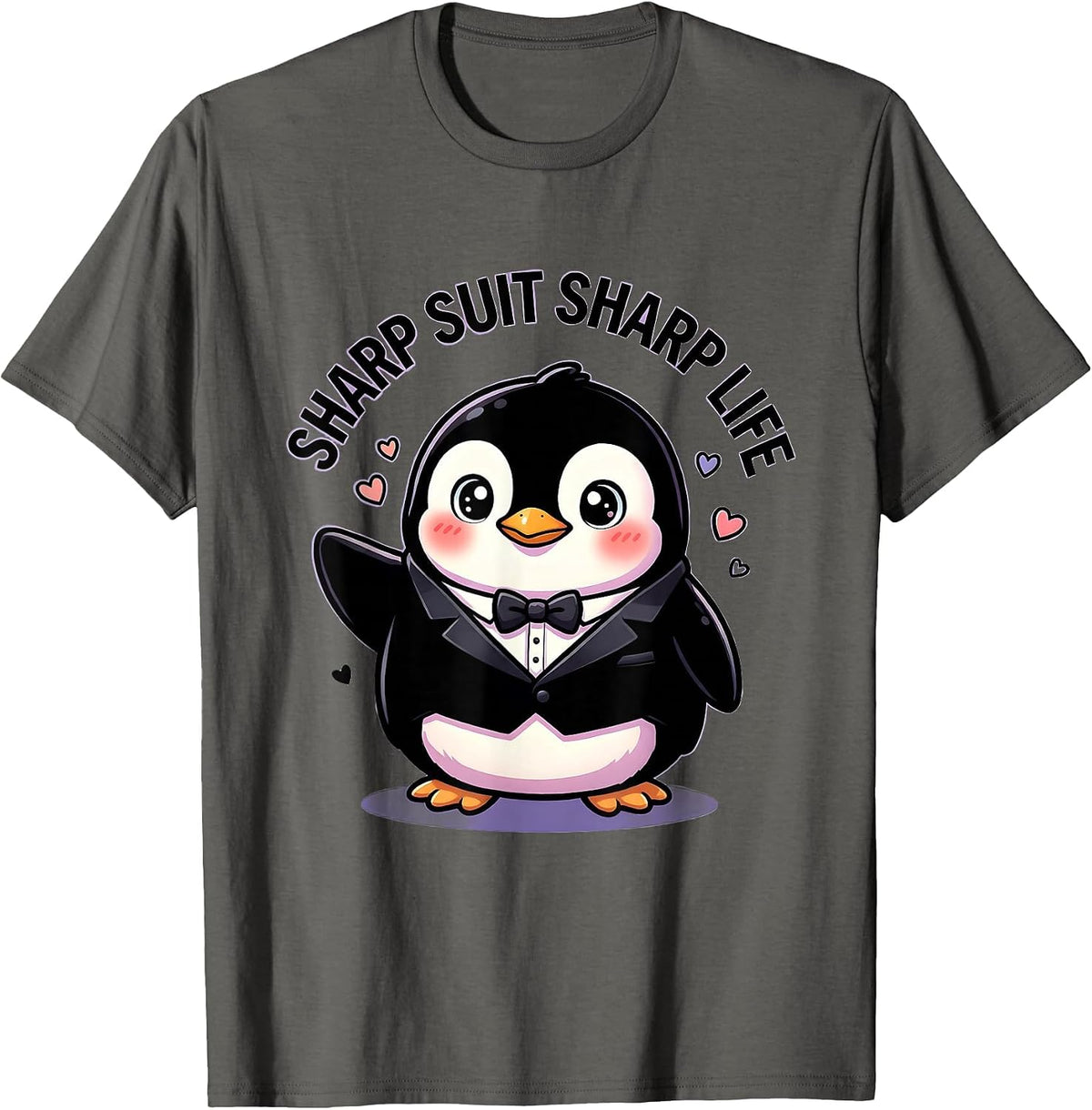 Sharp Suit Sharp Life Tuxedo Graphic Design T-Shirt - Asphalt Grey