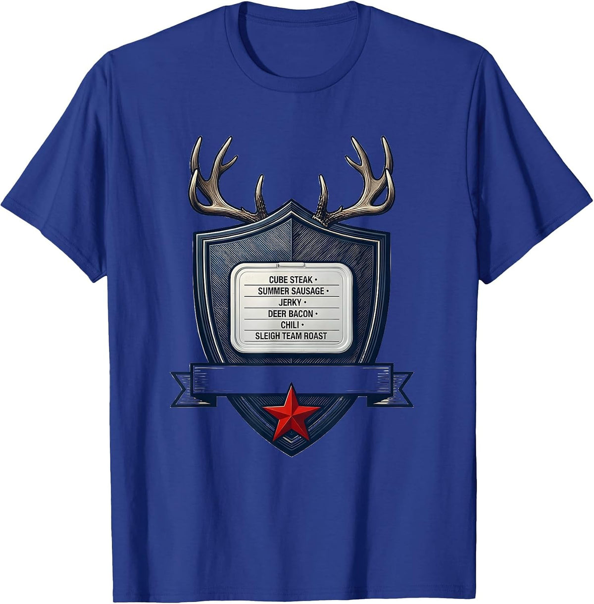Cube Steak Summer Sausage Jerky Deer Bacon Christmas Deer T-Shirt - Royal Blue