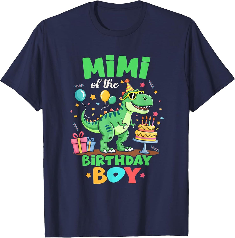 Mimi of The Birthday Boy T Rex Dinosaur Family Party T-Shirt - Navy Blue