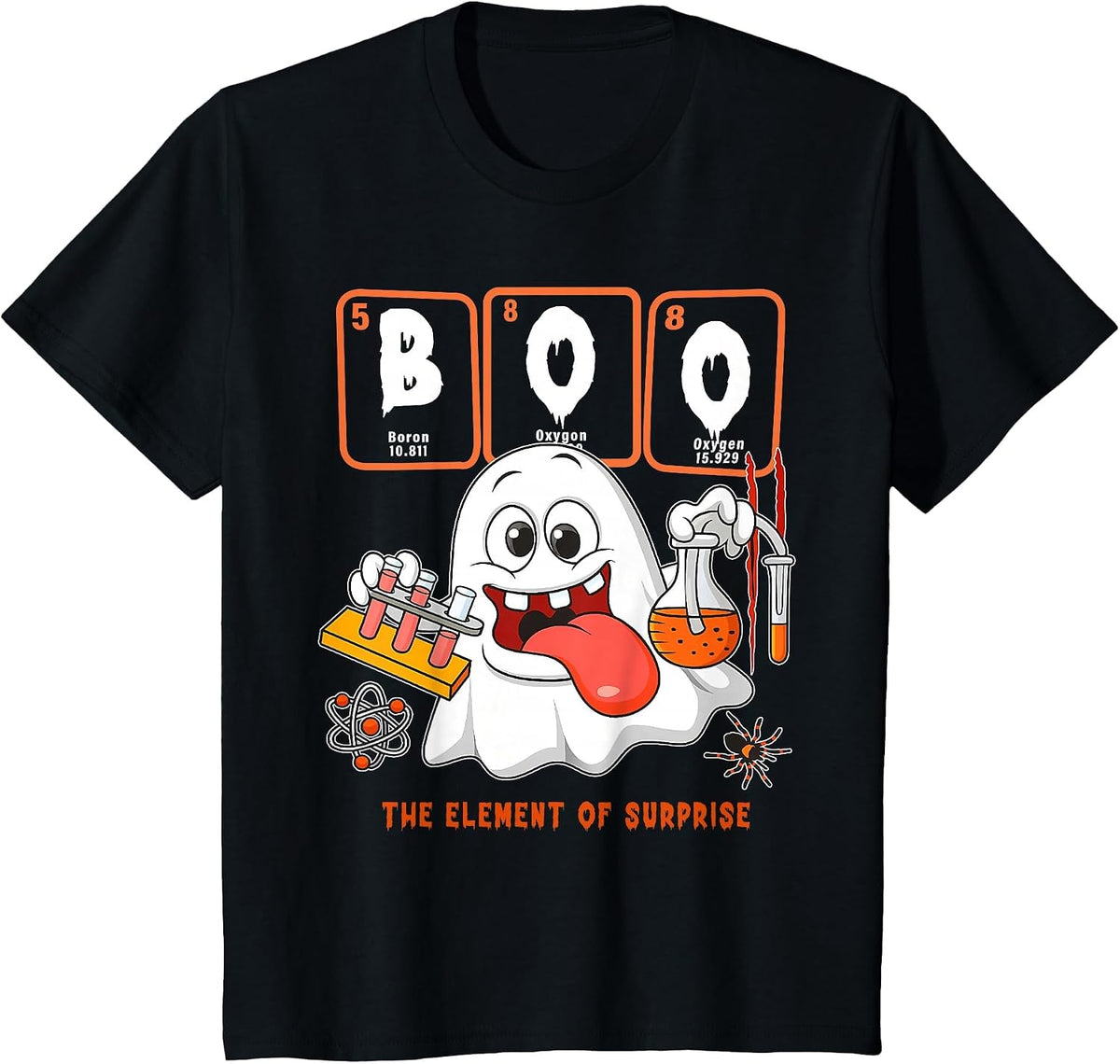 Chemistry Boo The Element of Surprise Halloween Men Women T-Shirt - Black