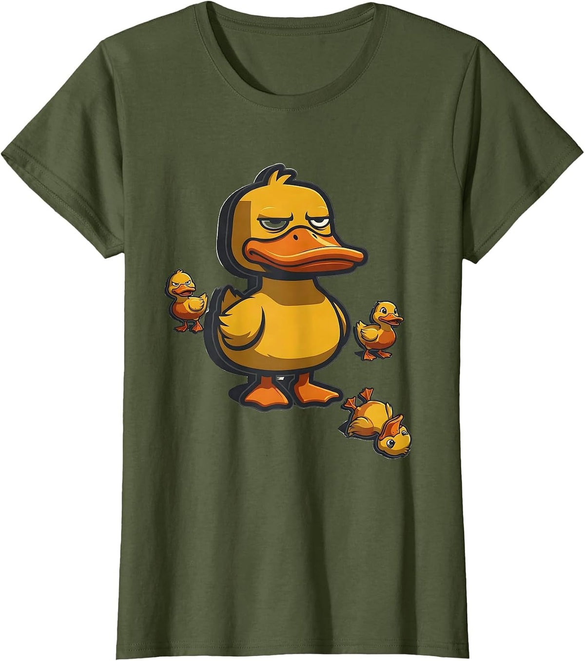 Women's Unimpressed Duck Mascot Funny Novelty Gift for Duck Lovers T-Shirt - Olive Green