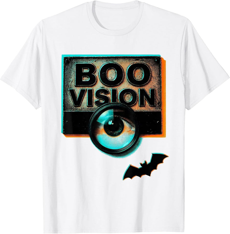 Men's Boo Vision Risograph Halloween Optometrist Eye Doctor Humor T-Shirt - White