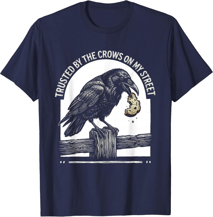 Trusted By The Crows On My Street Gothic Bird Humor T-Shirt - Navy Blue