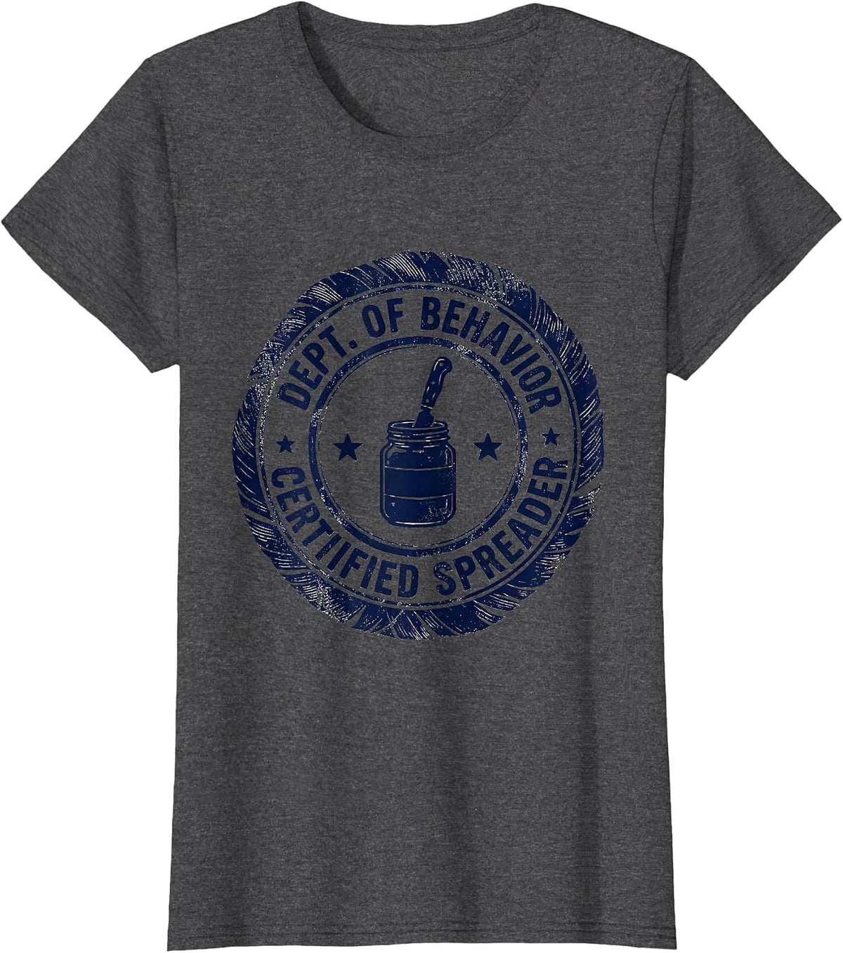 Women's Dept of Behavior Certified Spreader Rubber Stamp Teacher T-Shirt - Dark Heather Grey