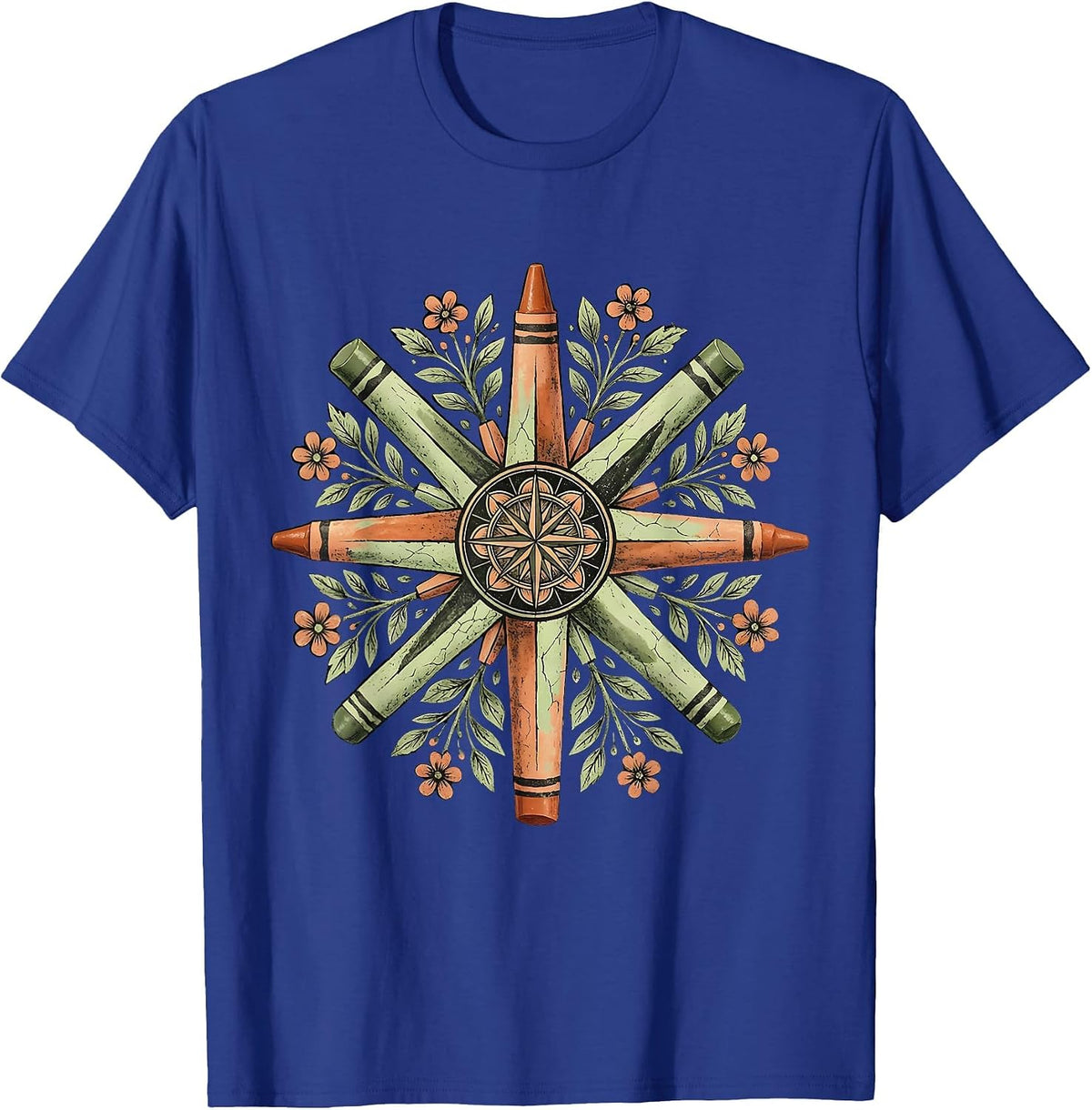 Crayon Compass Rose Paraprofessional Design T-Shirt - Royal Blue