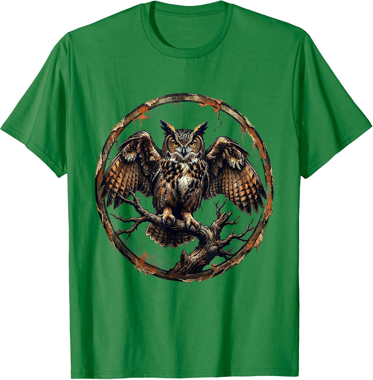 Men's Great Horned Owl Bottomland Camo Hunting Design T-Shirt - Kelly Green