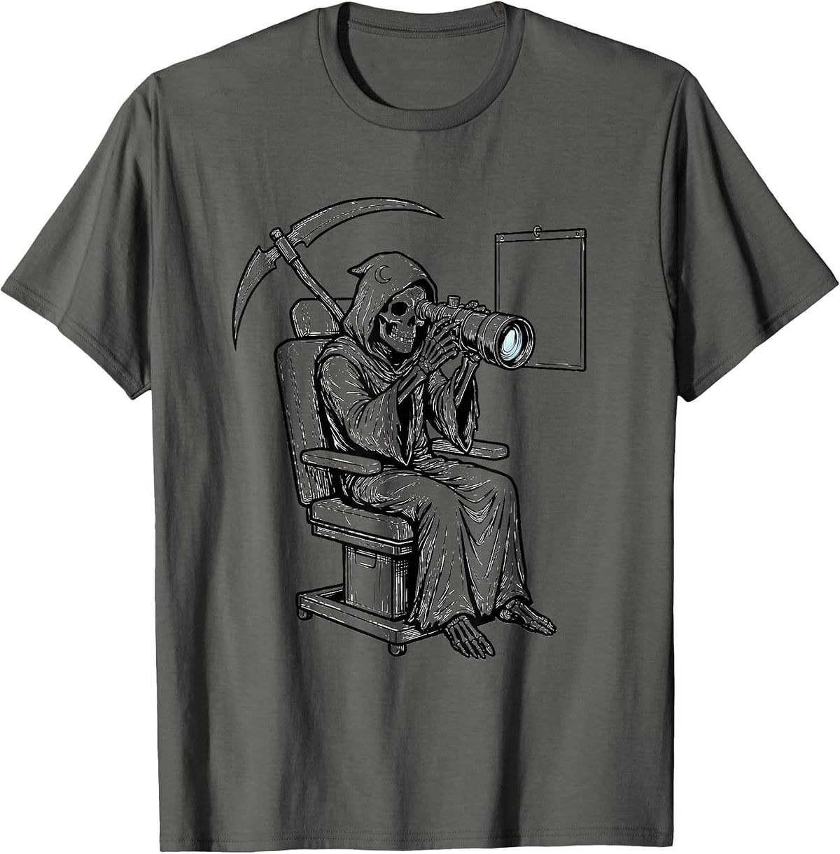 Reaper Optometrist Halloween Eye Doctor Humor T-Shirt - Asphalt Grey