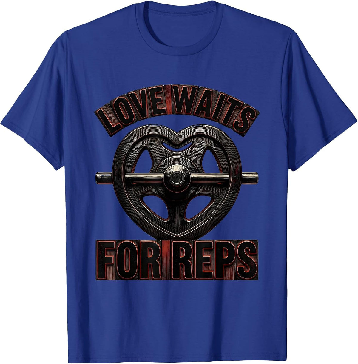 Men's Love Waits For Reps Funny Gym Valentine Weightlifting Humor T-Shirt - Royal Blue