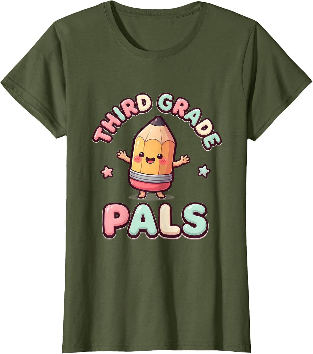 Women's Third Grade Pals Cute Kawaii Back To School Teacher Student T-Shirt - Olive Green
