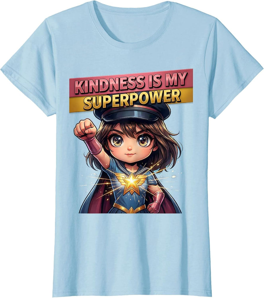 Women's Kindness Is My Superpower Teacher Design T-Shirt - Baby Blue