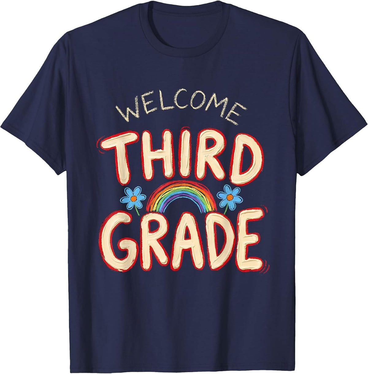 Men's Welcome, Third Grade Naive Kidcore Back To School Teachers T-Shirt - Navy Blue