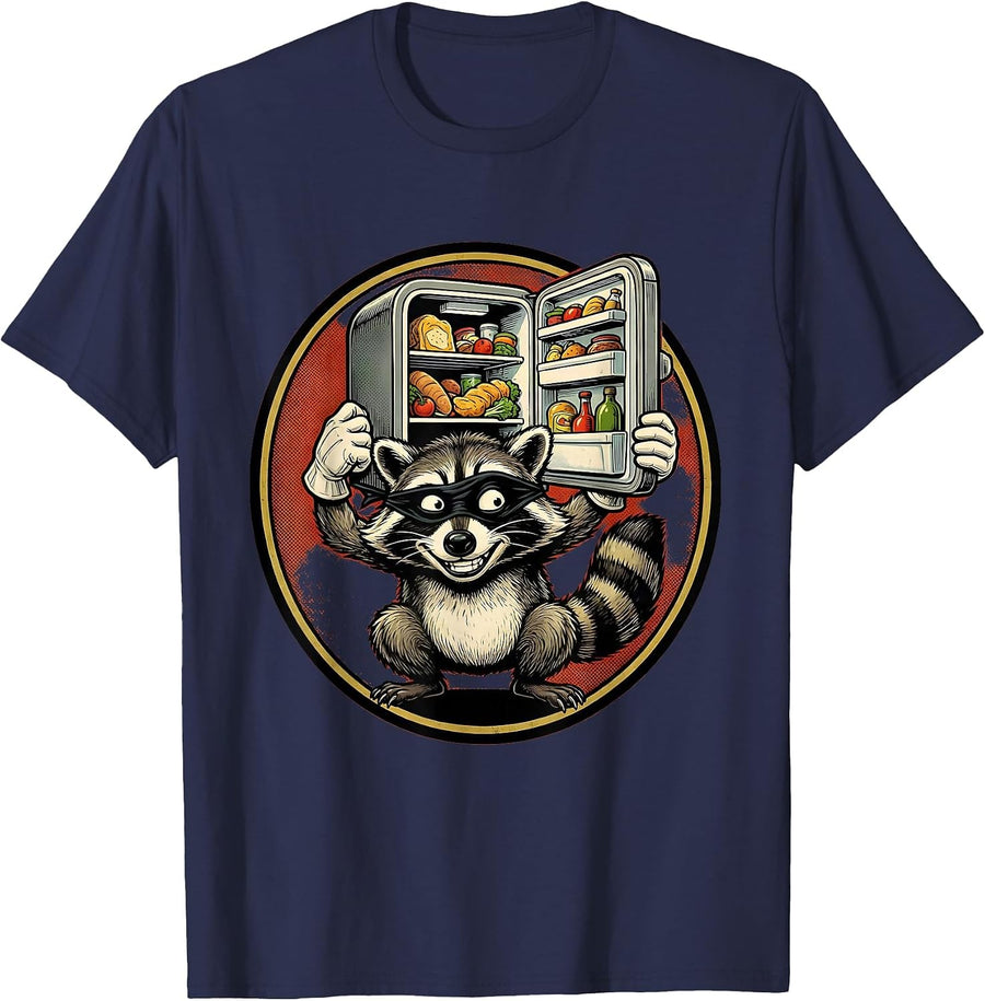 Sneaky Raccoon Midnight Fridge Raid T-Shirt - Navy Blue