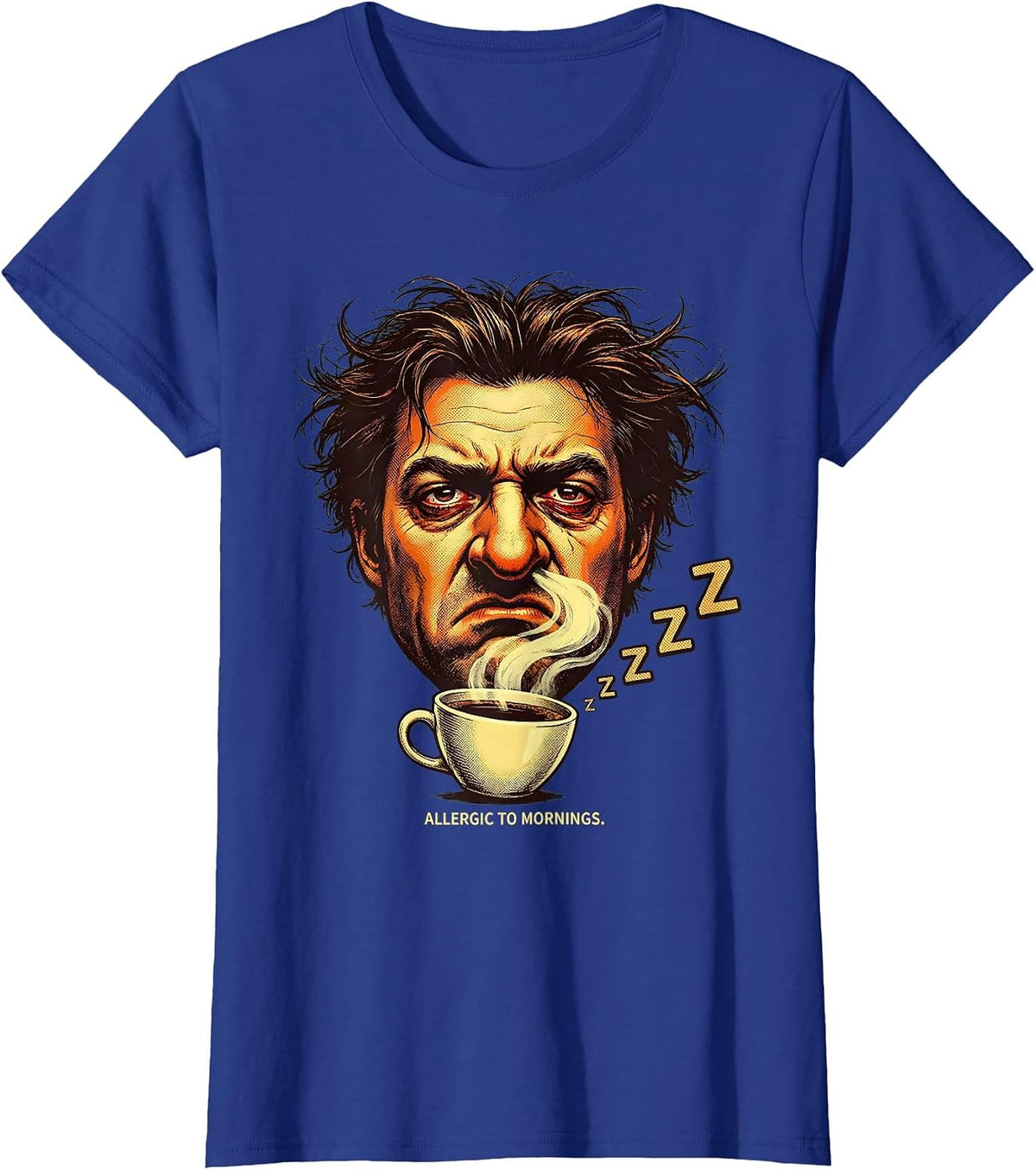 Women's Allergic To Mornings Funny Sleep Lover Design T-Shirt - Royal Blue