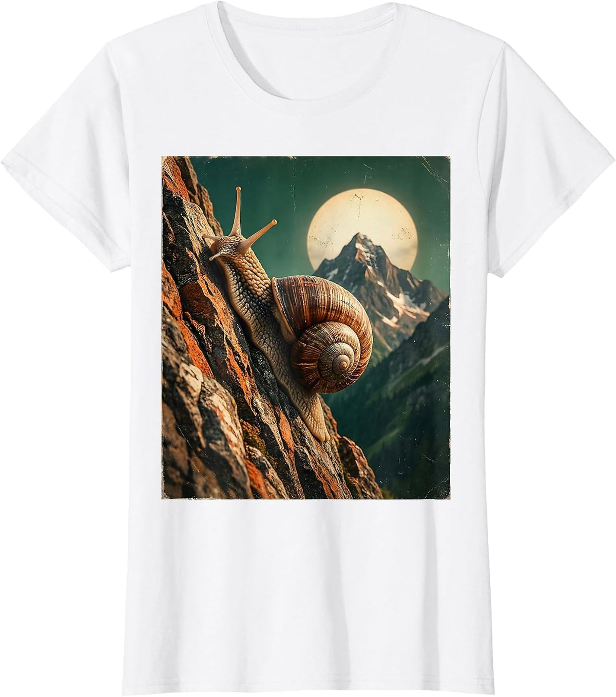 Snail Climbing Steep Mountain Funny Graphic T-Shirt - White
