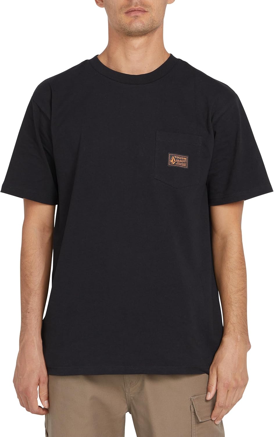 Volcom Men's Short Sleeve Workwear Pocket T-Shirt – Heavyweight Cotton Durable Tee - Black
