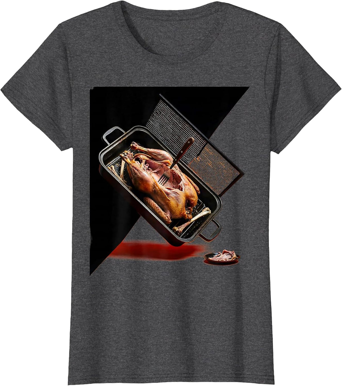 Women's Roasting Pan Turkey Carcass Funny Thanksgiving Group T-Shirt - Dark Heather Grey