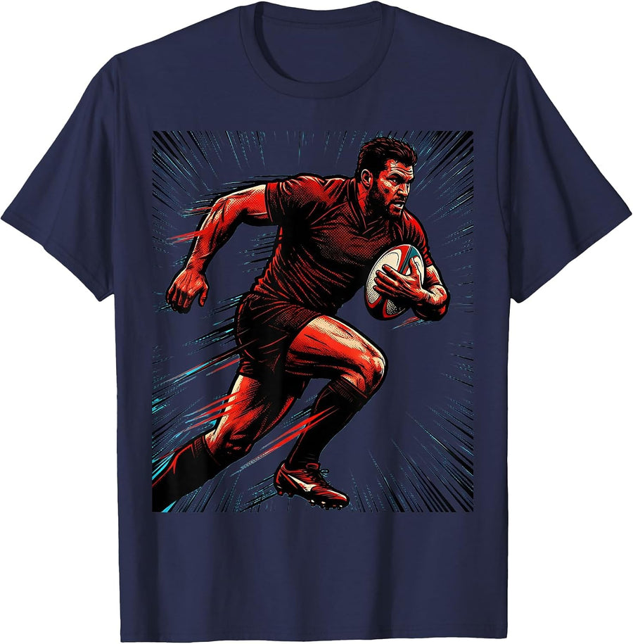 Rugby Full-Back Sprint Open Field Graphic T-Shirt - Navy Blue