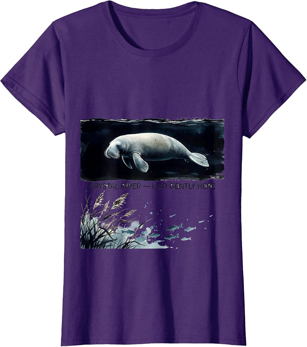 Women's Crystal River I Go Gently Here Cute Manatee Florida Souvenir T-Shirt - Purple