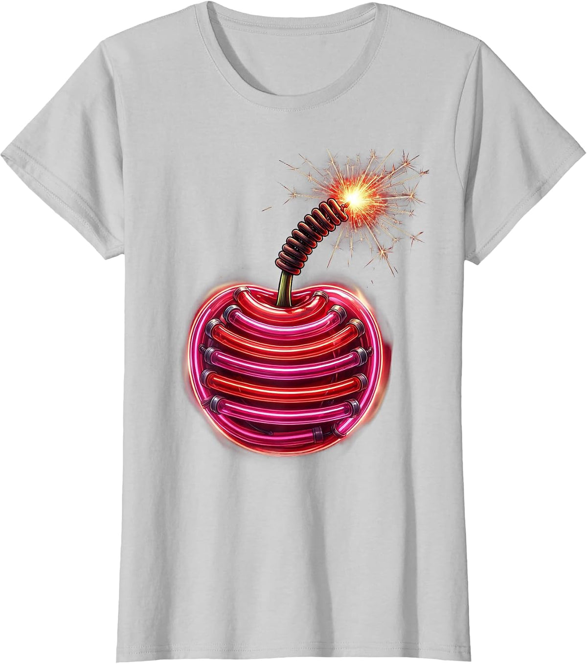 Cherry Bomb Sparking Fuse Graphic Tee T-Shirt - Silver Grey
