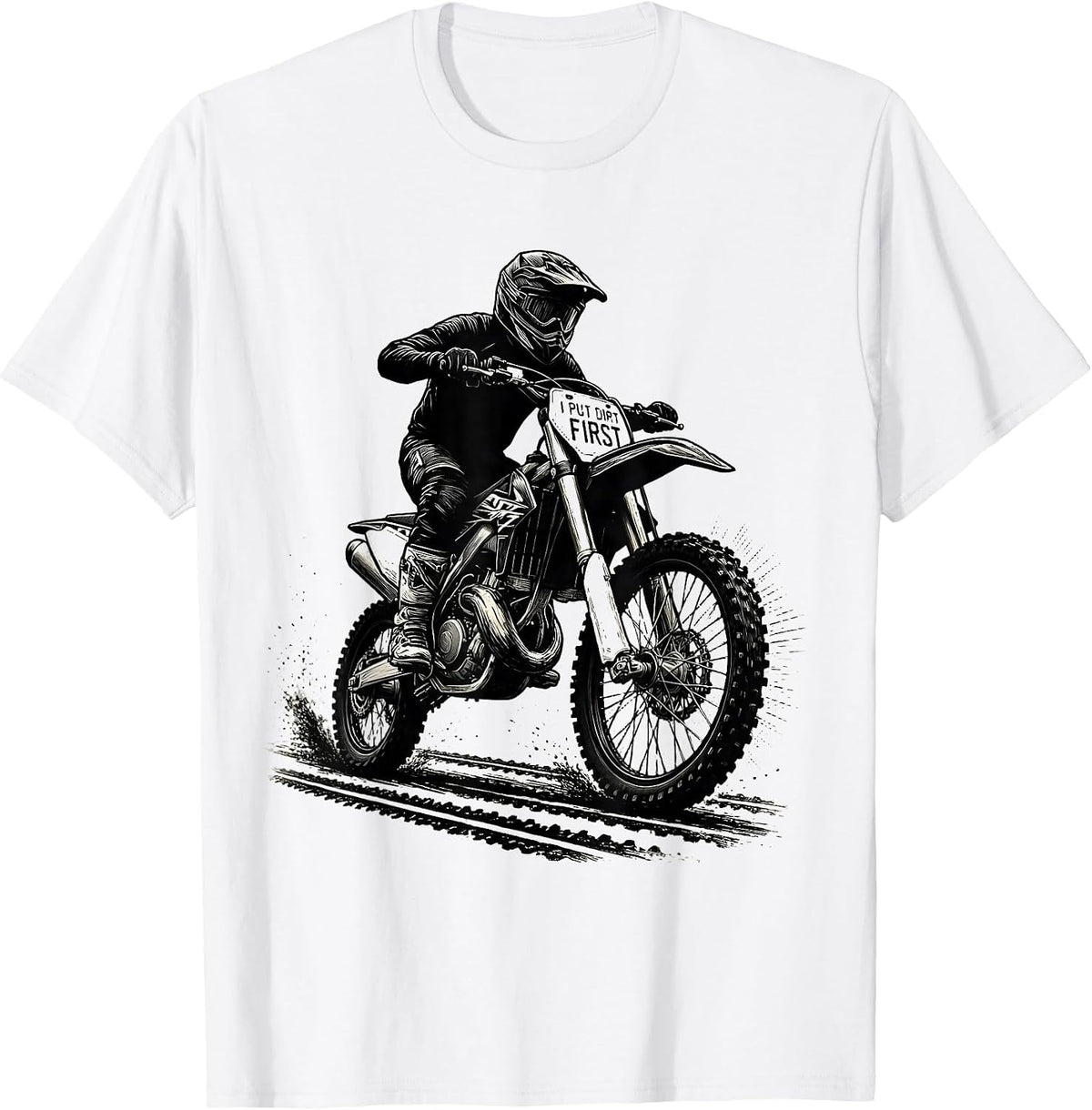 Men's I Put Dirt First Scratchboard Motocross Dirt Bike Rider T-Shirt - White