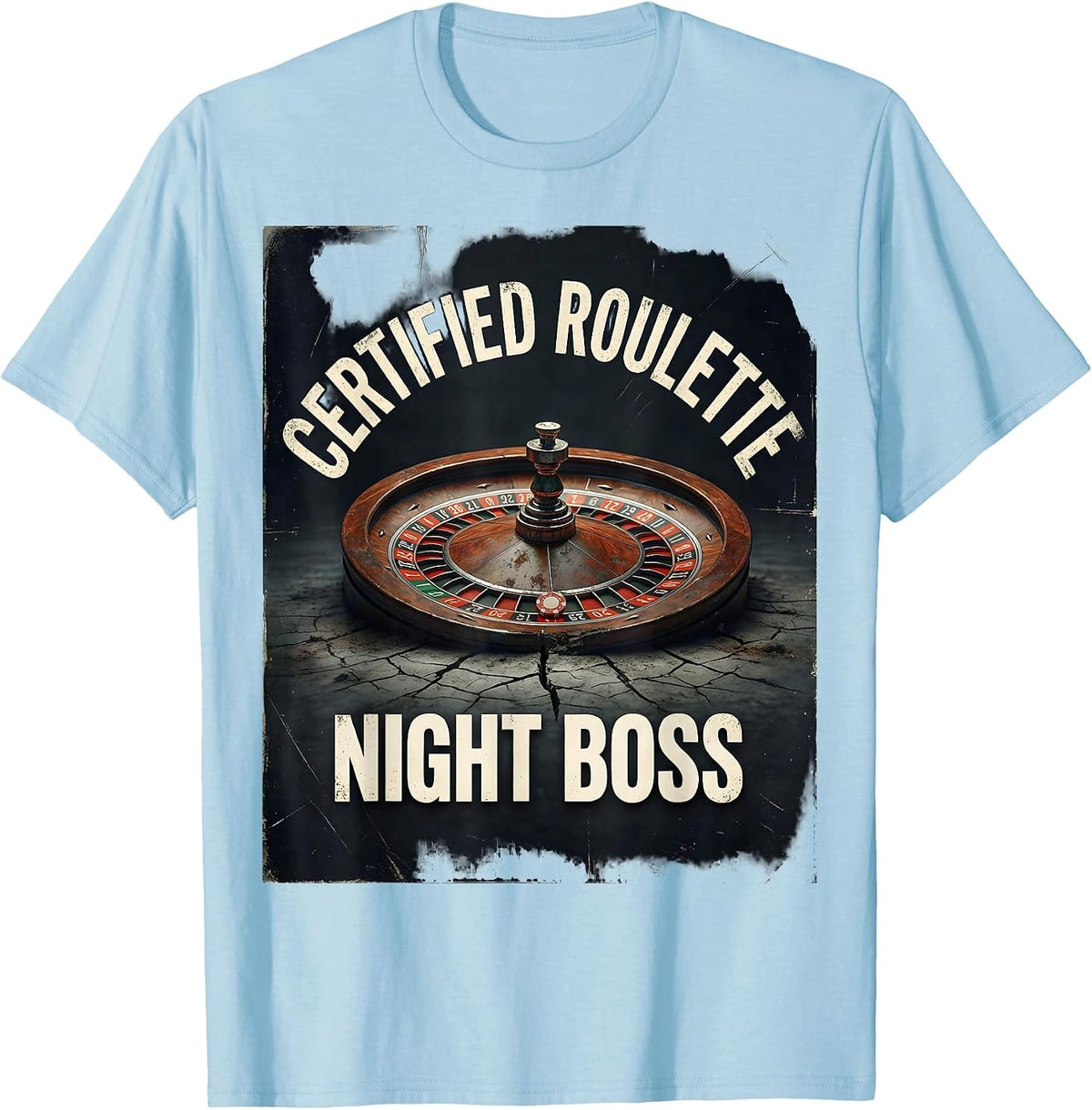 Men's Certified Roulette Night Boss Distressed Gambling Casino T-Shirt - Baby Blue