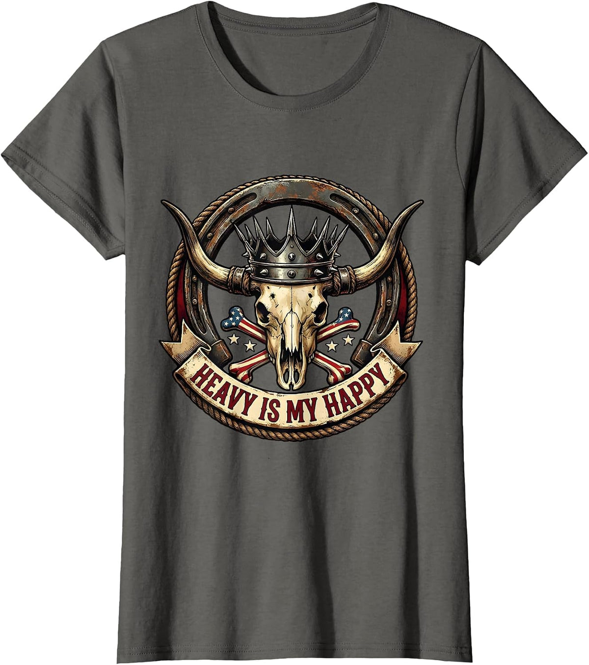 Women's Heavy Is My Happy Heavy Metal Music Design T-Shirt - Asphalt Grey