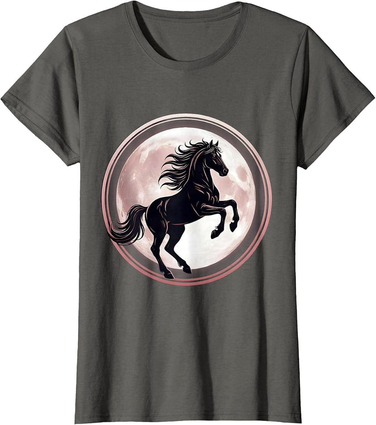 Women's Rearing Horse Silhouette Full Moon Graphic T-Shirt - Asphalt Grey