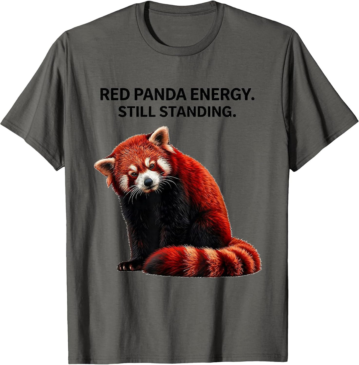 Red Panda Energy Still Standing Funny Panda Lover Humor T-Shirt - Asphalt Grey