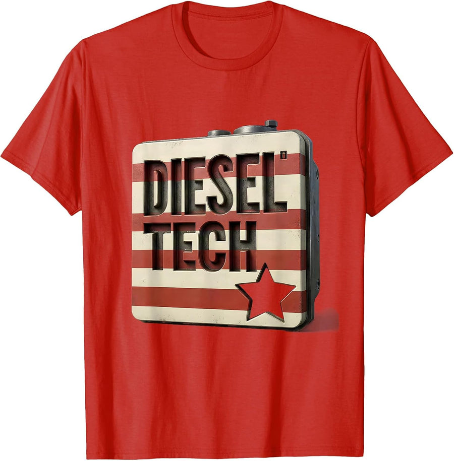 Men's Diesel Tech Patriotic Mechanic Oilfield Worker American Flag T-Shirt - Red