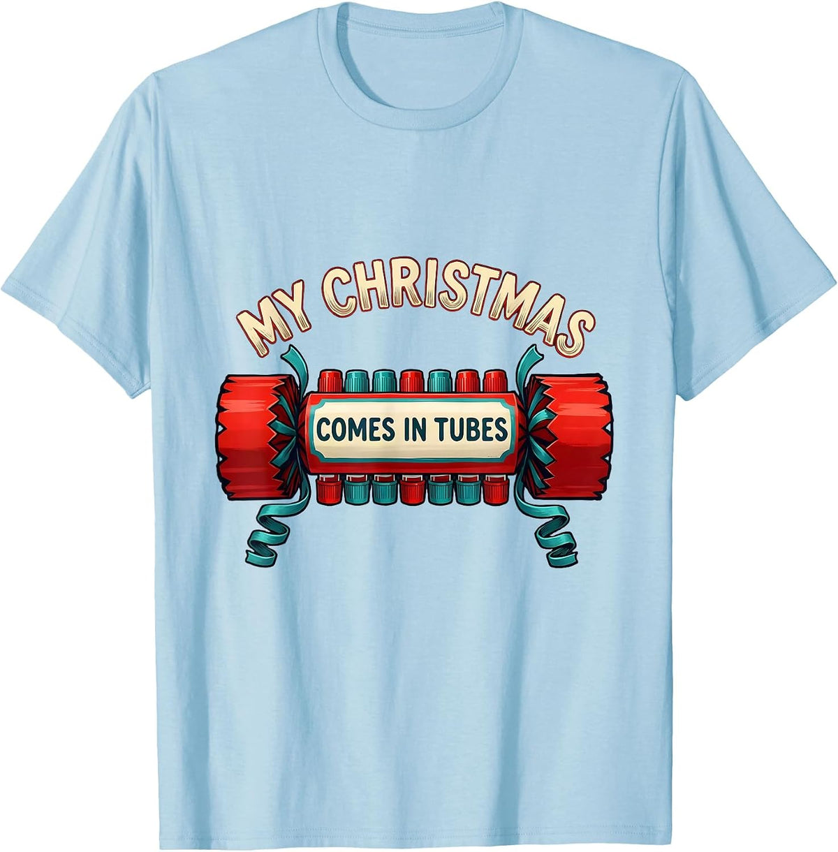 Men's My Christmas Comes In Tubes Funny Phlebotomist Tech Holiday T-Shirt - Baby Blue