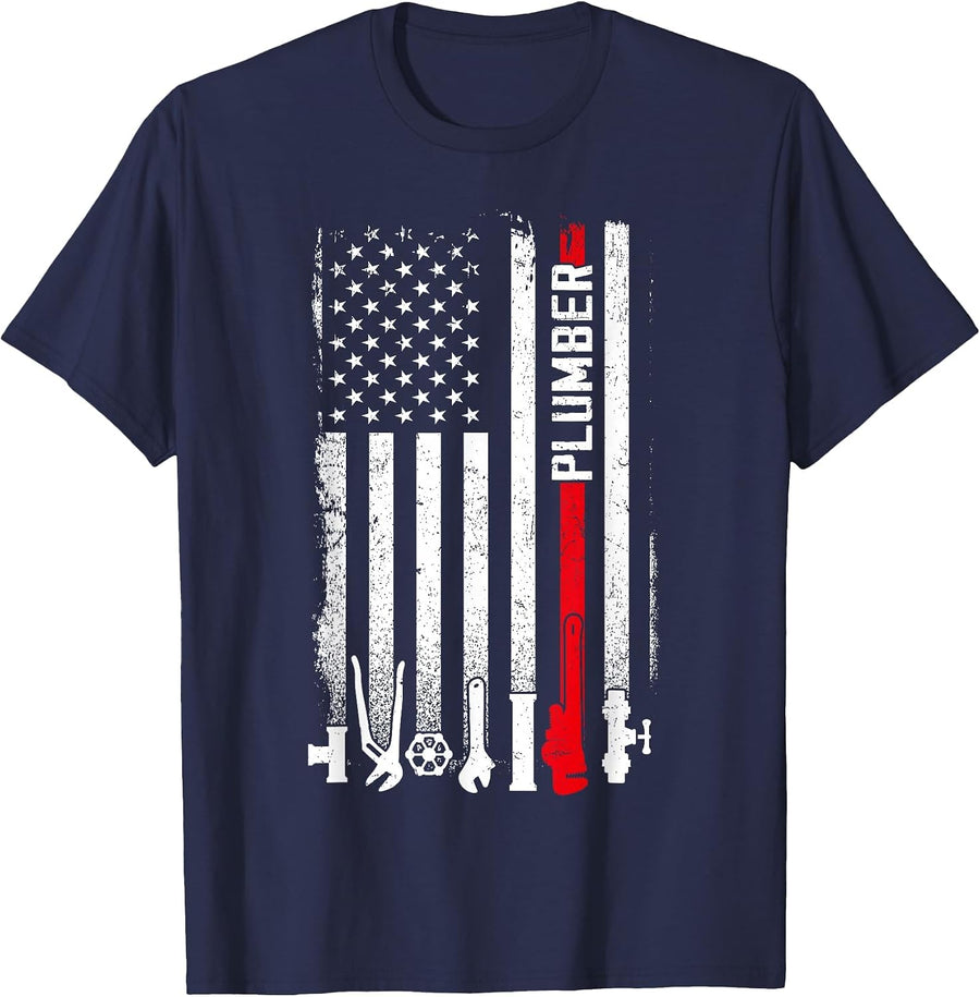 Plumbing Plumber American Flag Vintage Plumber American Flag T-Shirt - Navy Blue