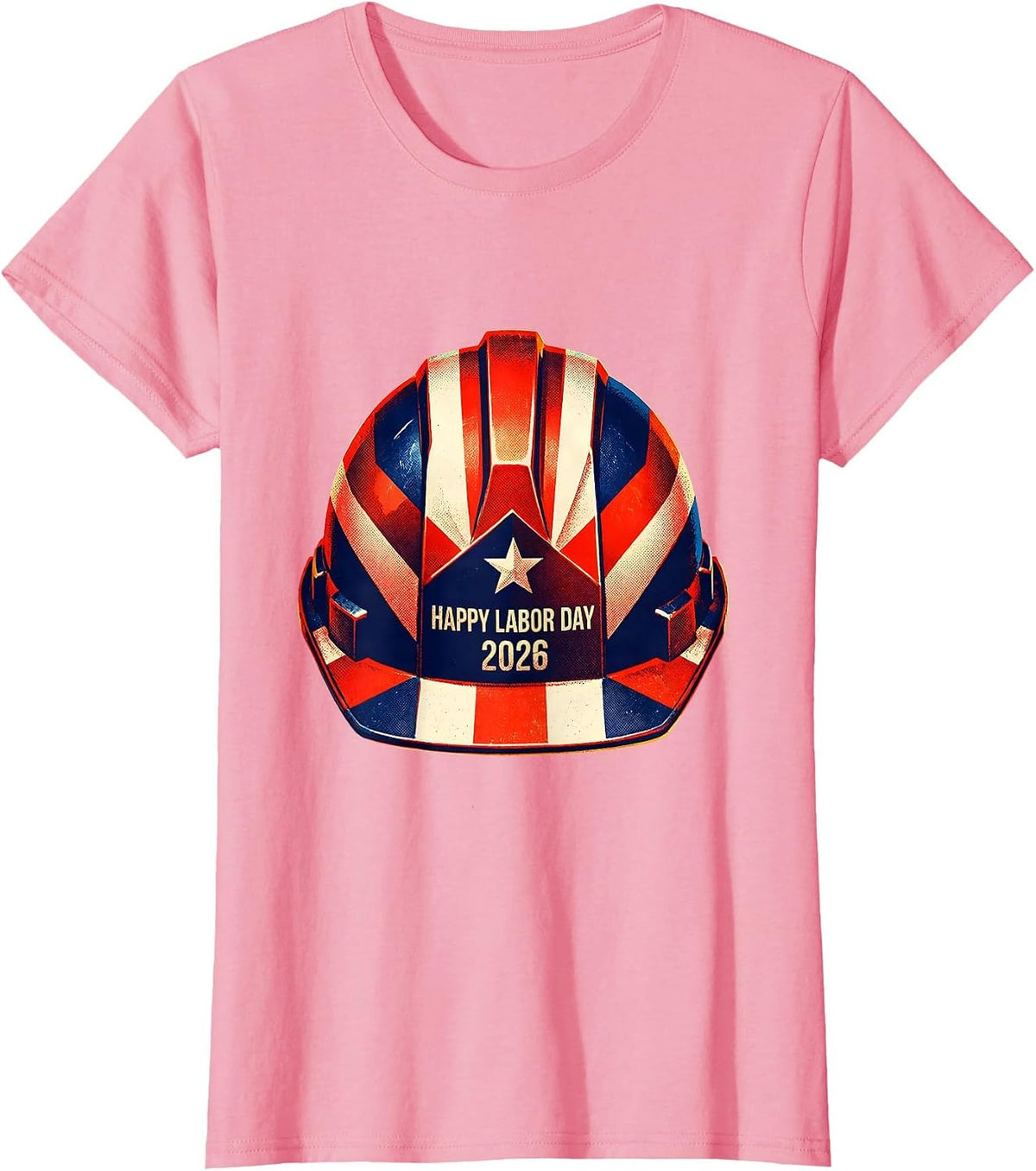 Women's Happy Labor Day 2026 Risograph Patriotic Union Worker Pride T-Shirt - Pink